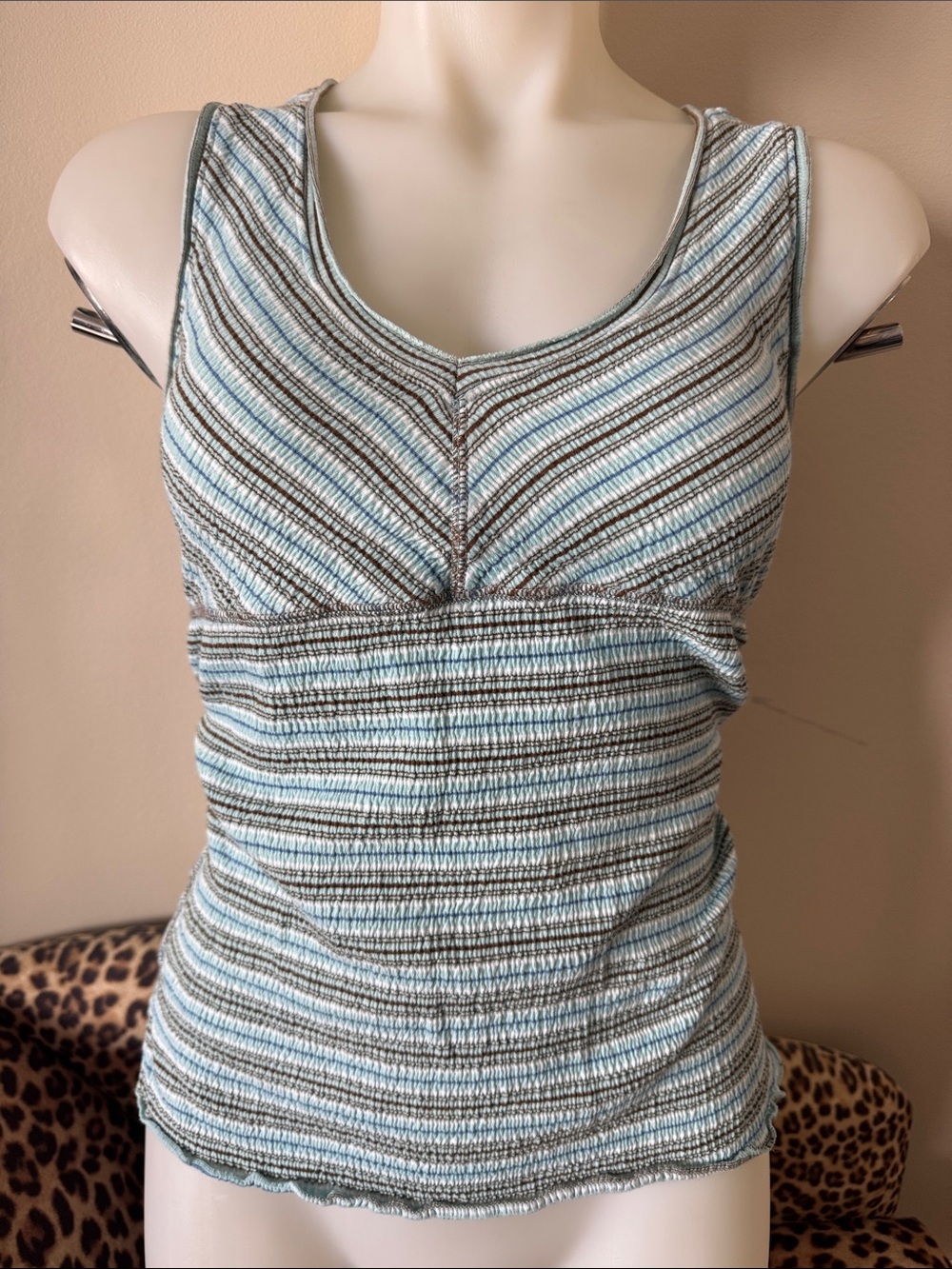 Y2K Striped V-Neck Sleeveless Tank Top - Blue & Brown